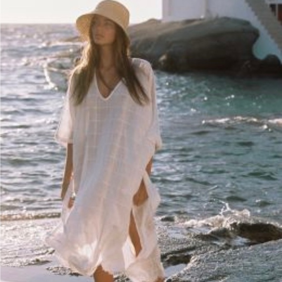Vitamin A Cannes Caftan Organic Shimmer Cotton Swim Cover-up Resort Summer